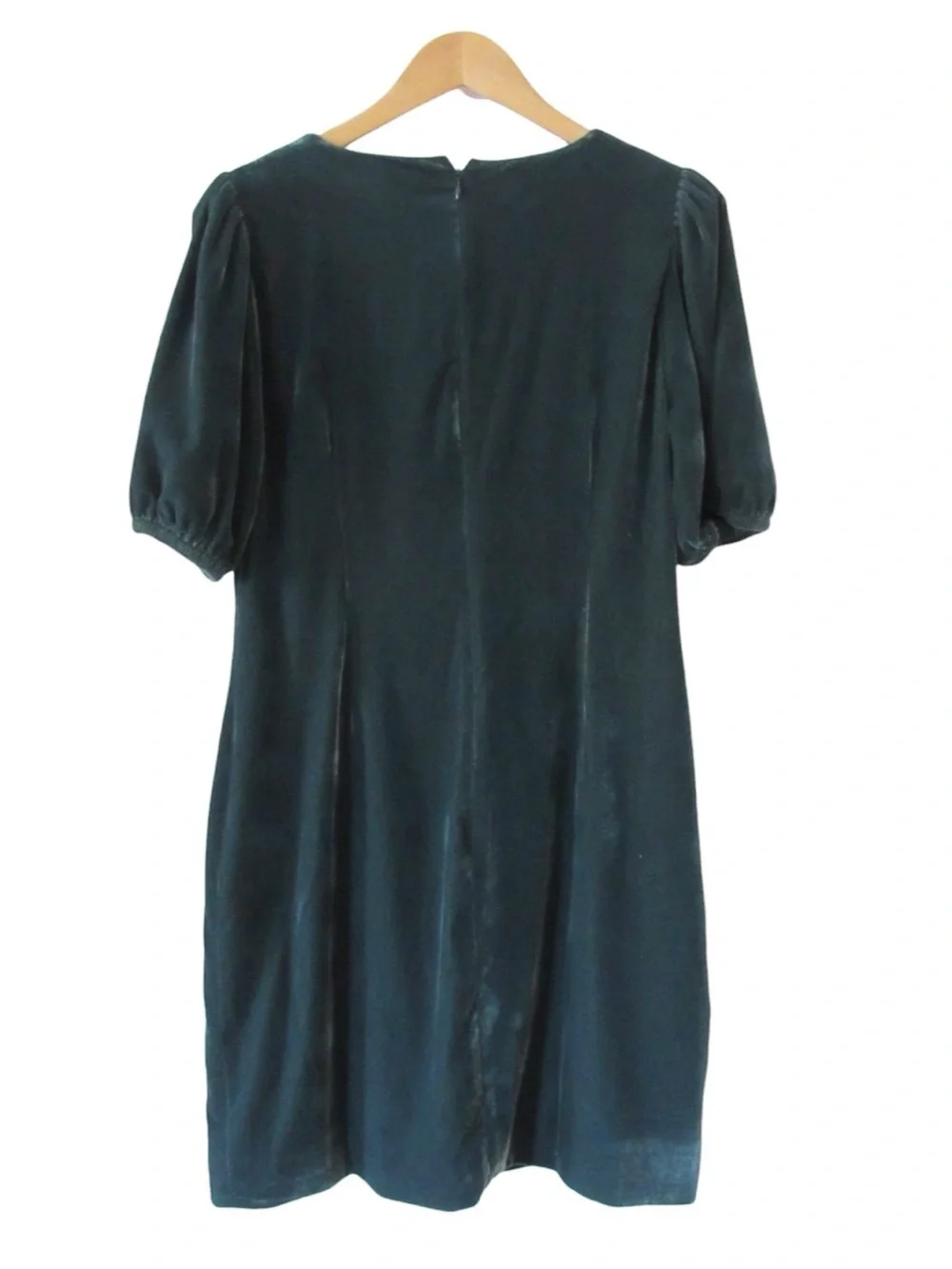 J Crew Velvet Jeweled Button Front Mini Dress 10 Dark Green Puff Sleeves Holiday